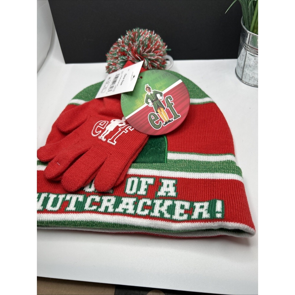 NWT Bioworld Elf Movie Son‎ of A Nutcracker OS Hat Beanie Glove Set Pom Pom - Picture 5 of 6